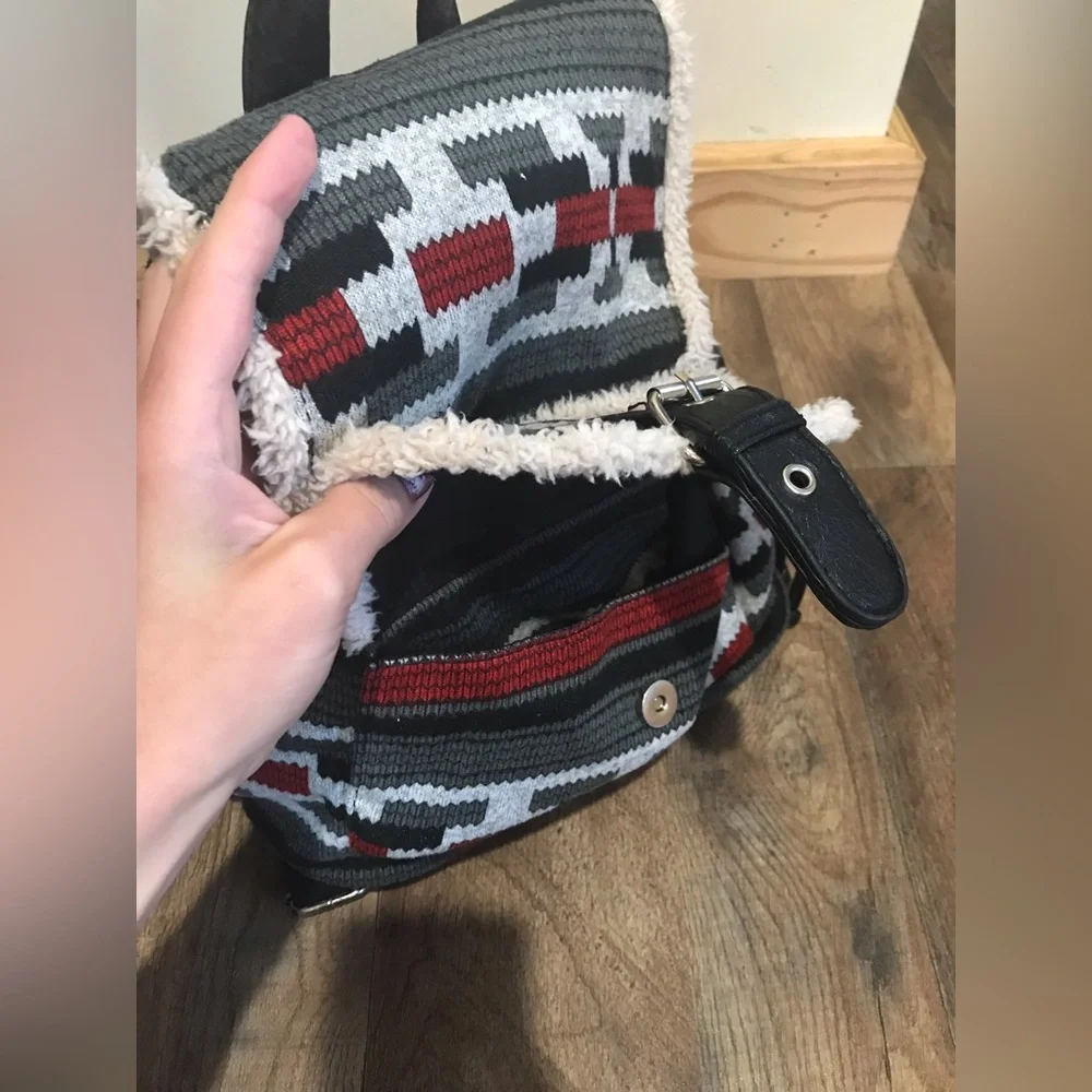 Chateau tribal boho Aztec Sherpa trimmed southwestern festival bucket backpack